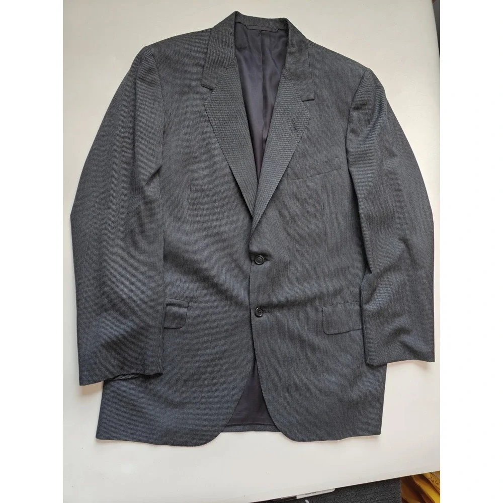 Vtg Oxxford Clothes Mens Wool Sports Coat 41L Slate Gray Houndstooth G502